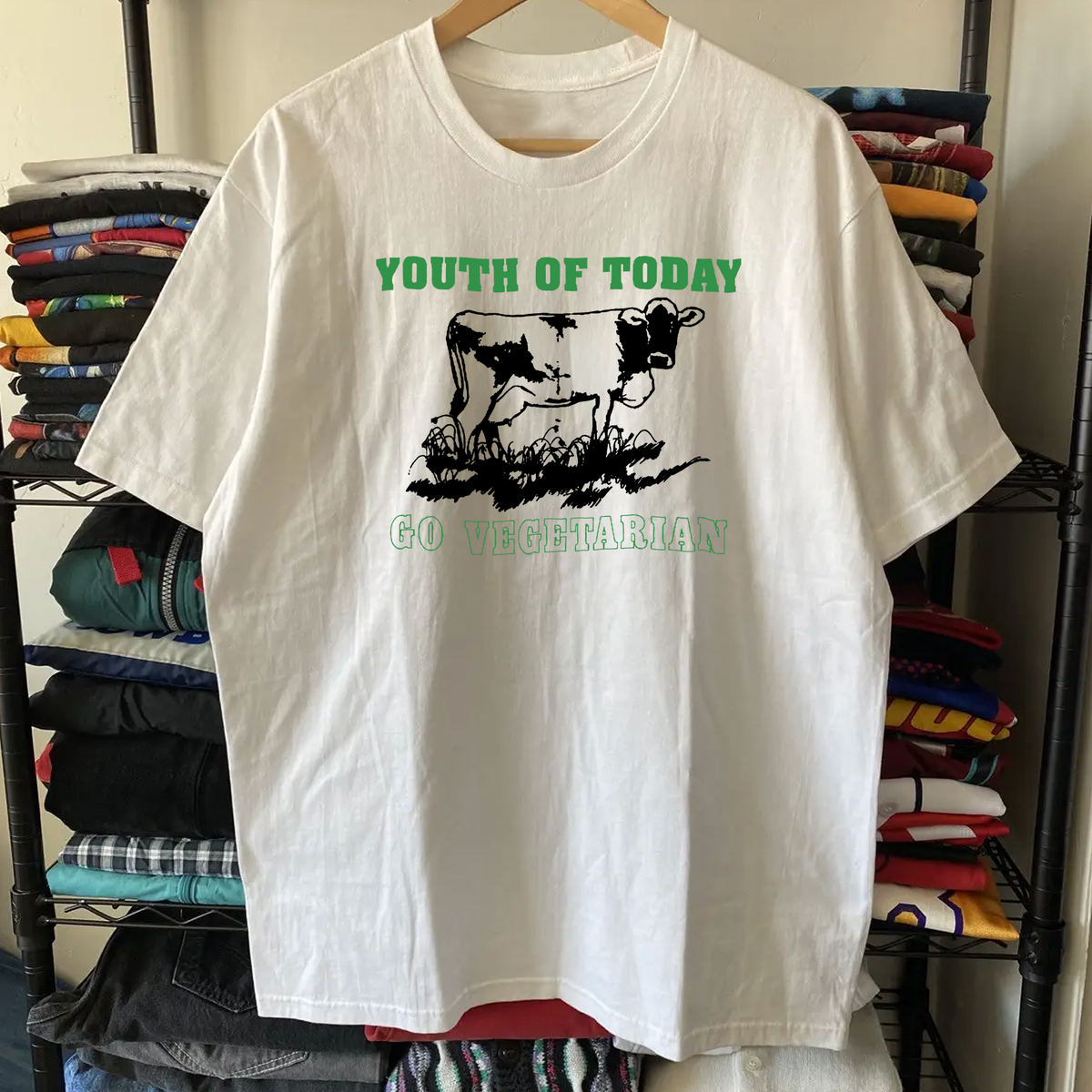 80's Youth Of Today Go Veg Washed White Tee