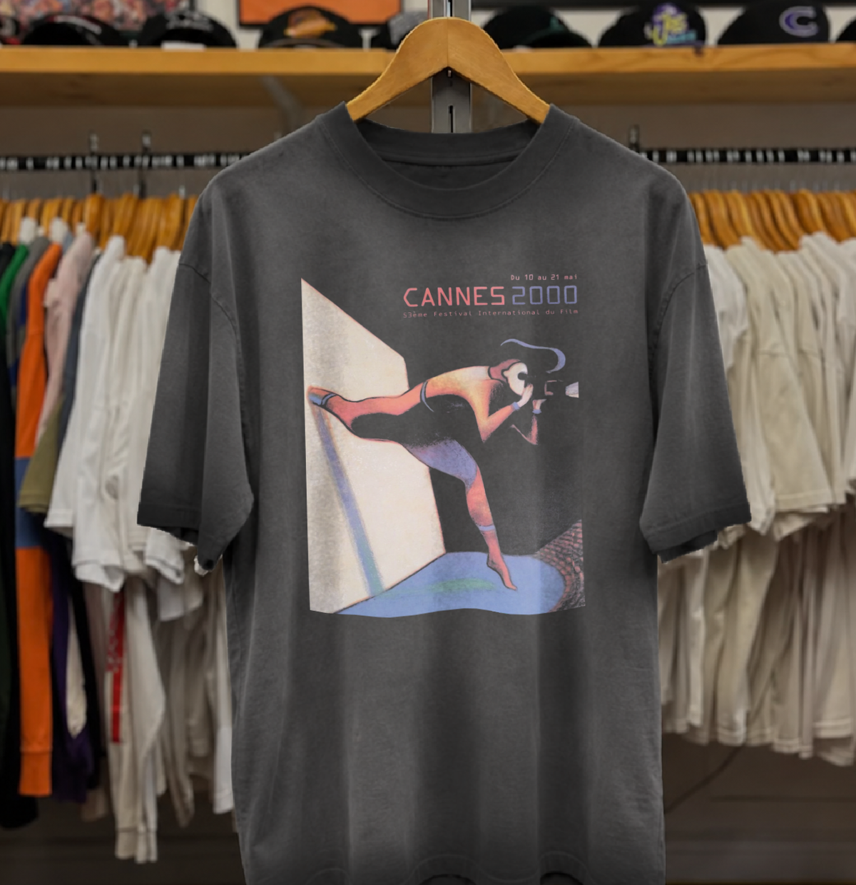 2000 Cannes Film Festival Oversize Washed Charcoal Tee