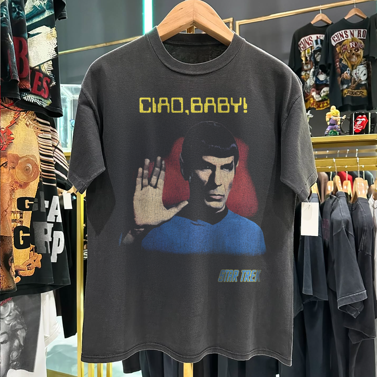 90s Spock 'Ciao, Baby!' Rare Washed Black T-Shirt