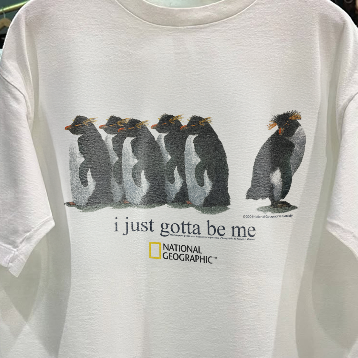 2001 'I Just Gotta Be Me' Rockhopper Nat Geo Rare Washed White T-Shirt