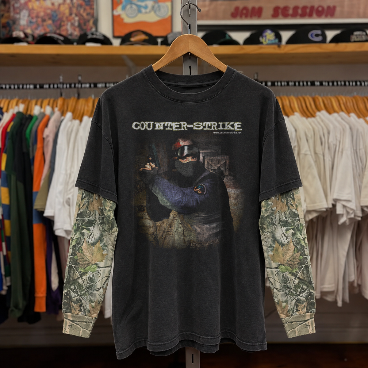 1999 Counterstrike Promo Black Tree Camo Layered LS Tee
