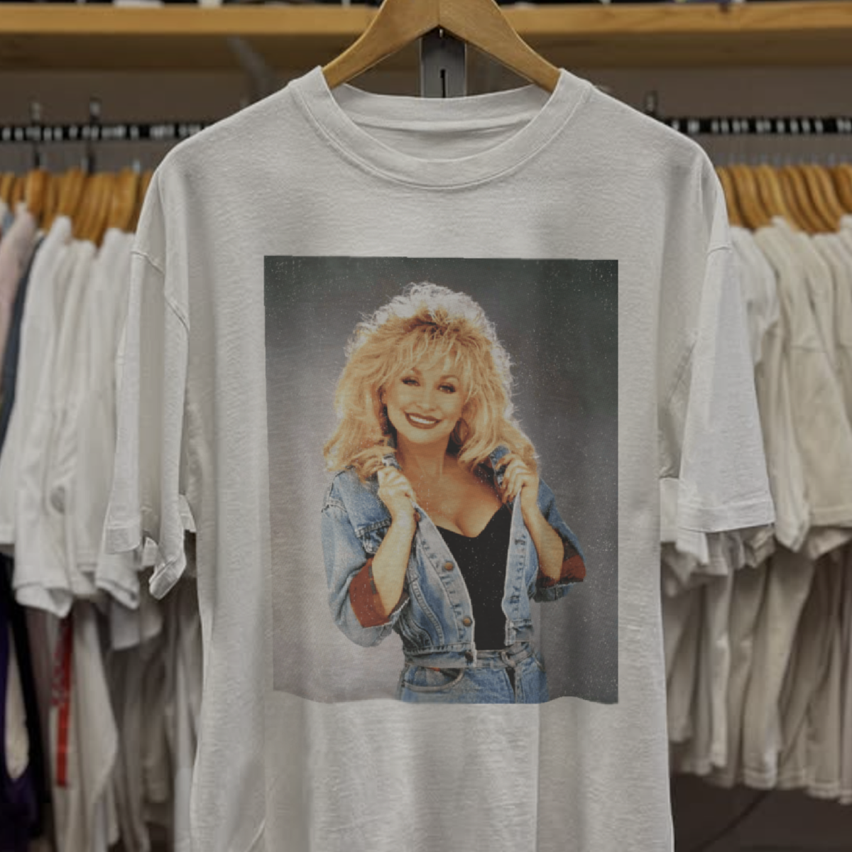 90s Dolly Parton Portrait Washed White Tee
