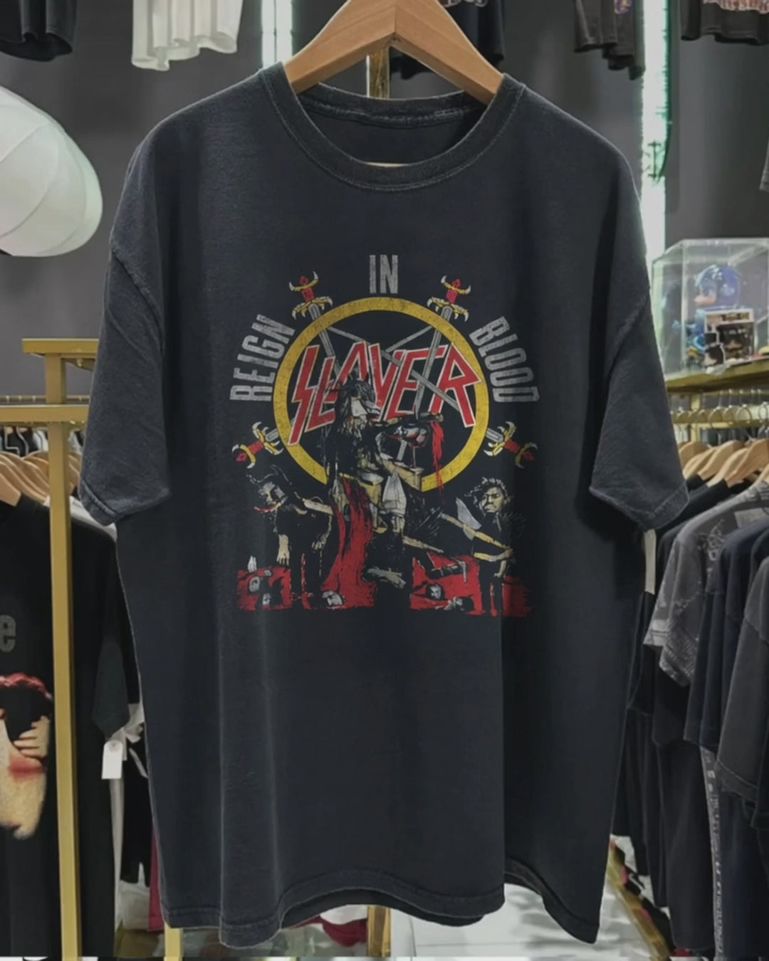 Vintage Slayer - Reign In Blood Washed Black T-Shirt product video [GB-DPA:1f7e41106cd5]