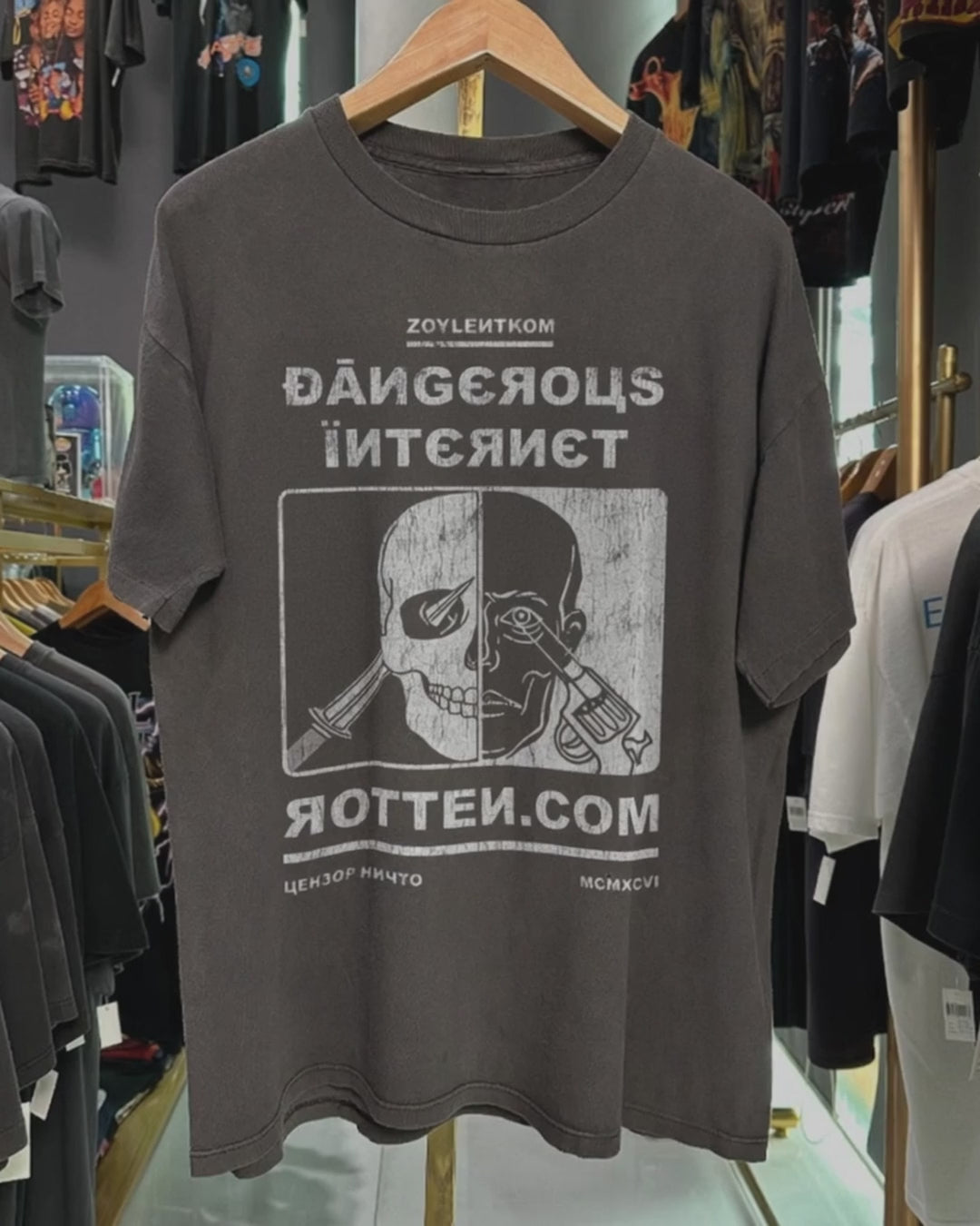 90s Rotten Dot Com 'Dangerous Internet' Rare Washed Black T-Shirt product video [GB-DPA:ce84c46245cb]