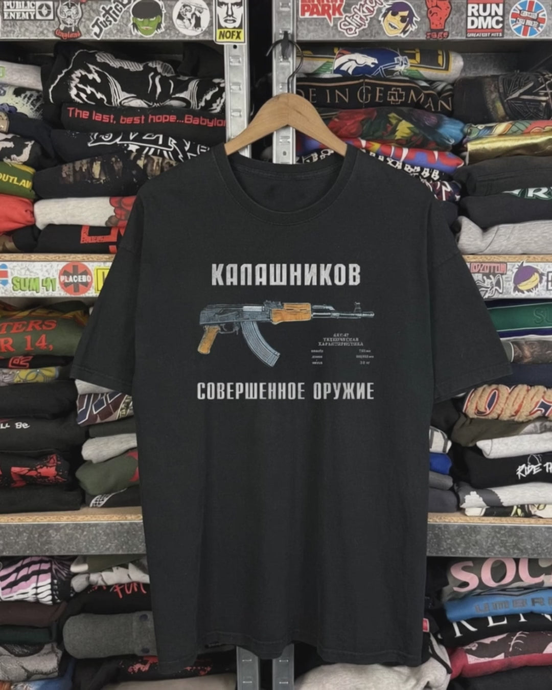 90s Kalashnikov AK-47 Tour Washed Black Tee product video [GB-DPA:29e7ad59496c]
