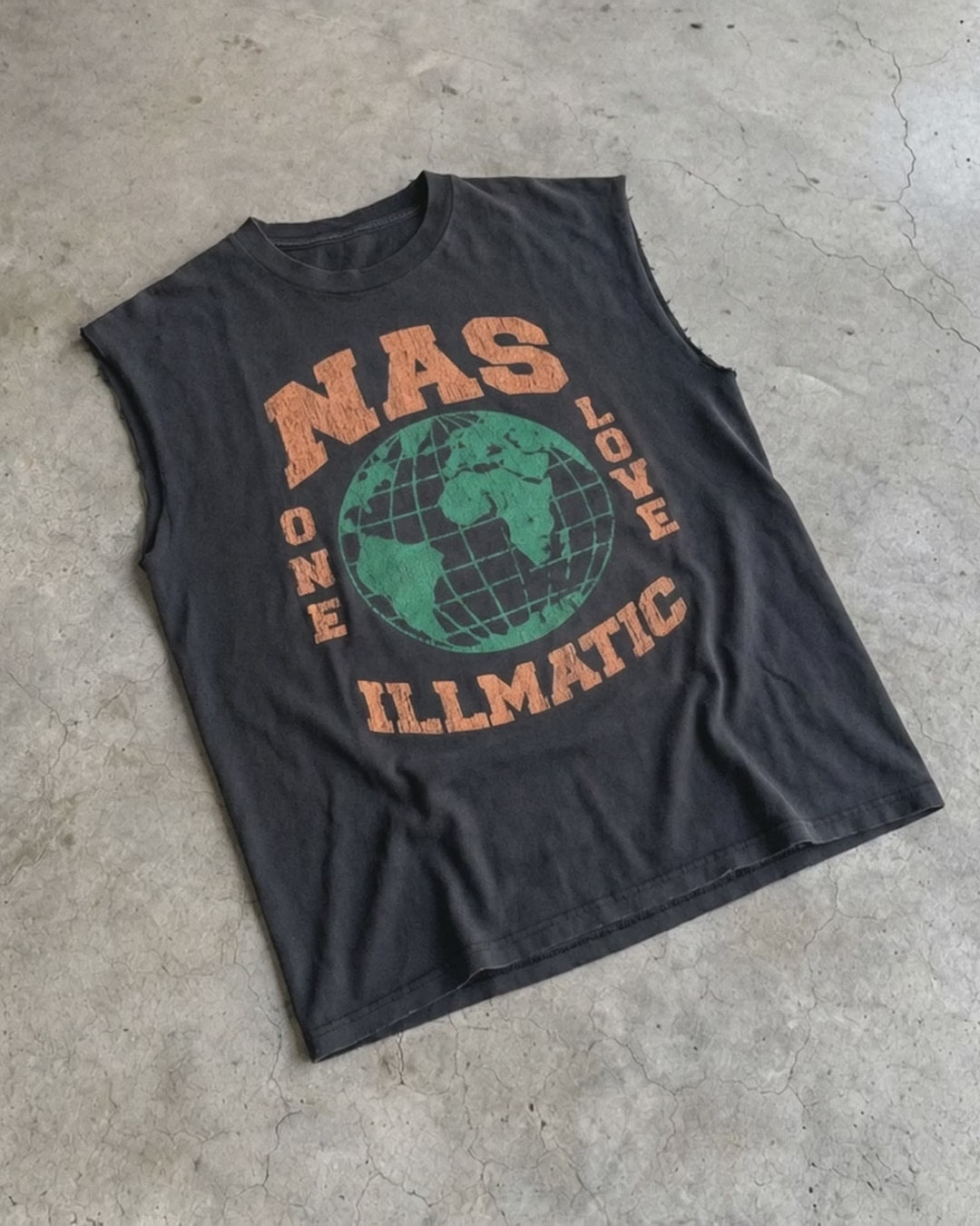 Rare Nas Illmatic Washed Black Cut-Off Tee product video [GB-DPA:52c887b8b655]