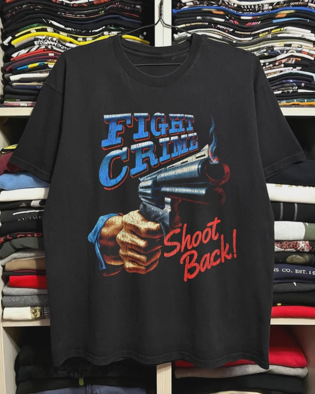 94 Fight Crime Shoot Back Washed Black Tee product video [GB-DPA:b4db4f67fb0b]