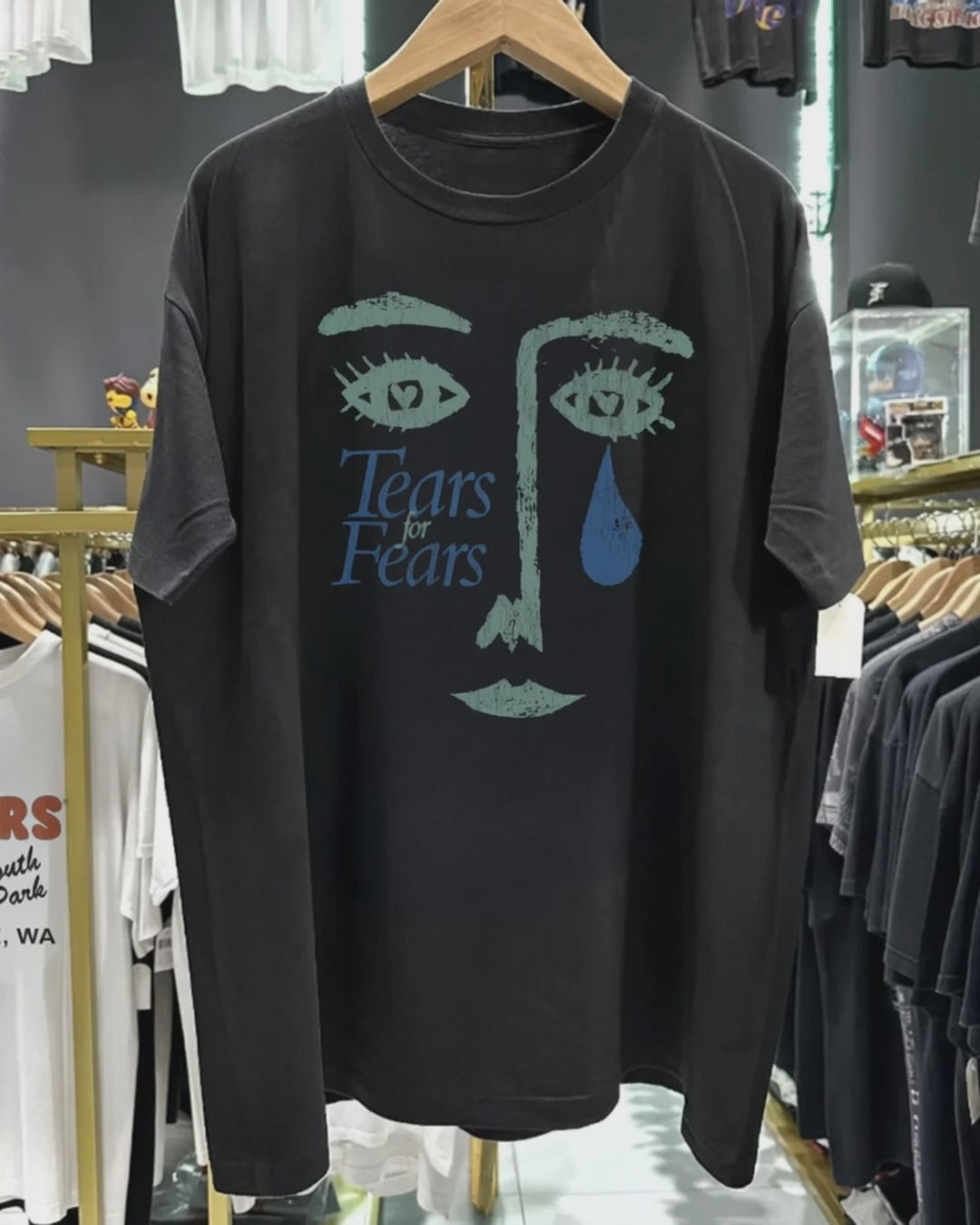 Rare Tears For Fears Washed Black Tee product video [GB-DPA:a736ea205b2e]