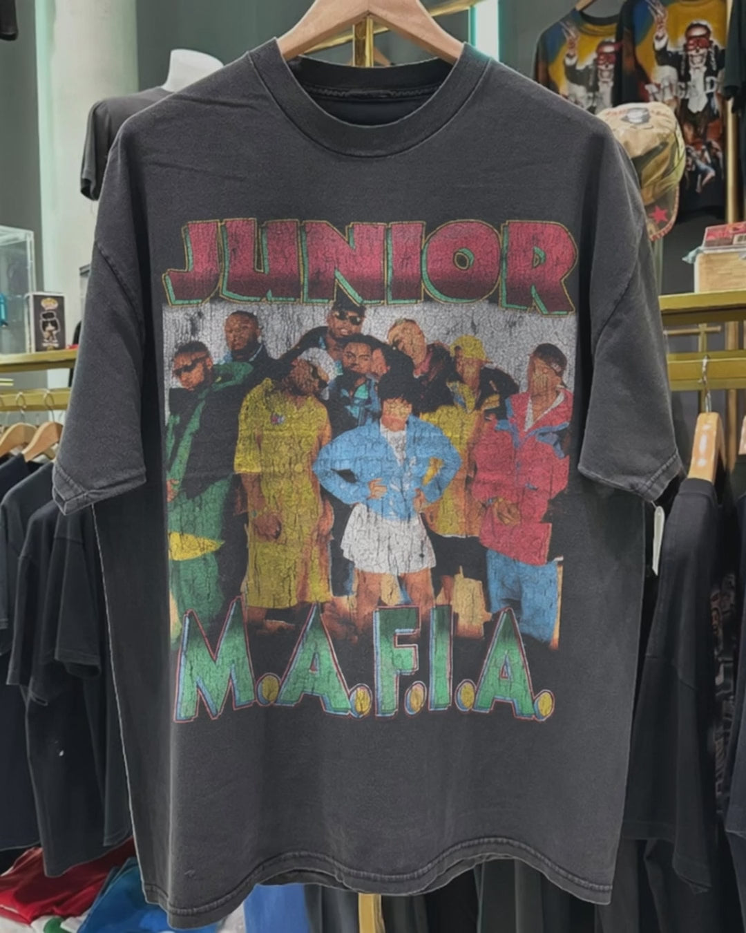90S Junior Mafia 'Get Money' Rare Washed Black Rap-Tee product video [GB-DPA:ee75bcb5e351]