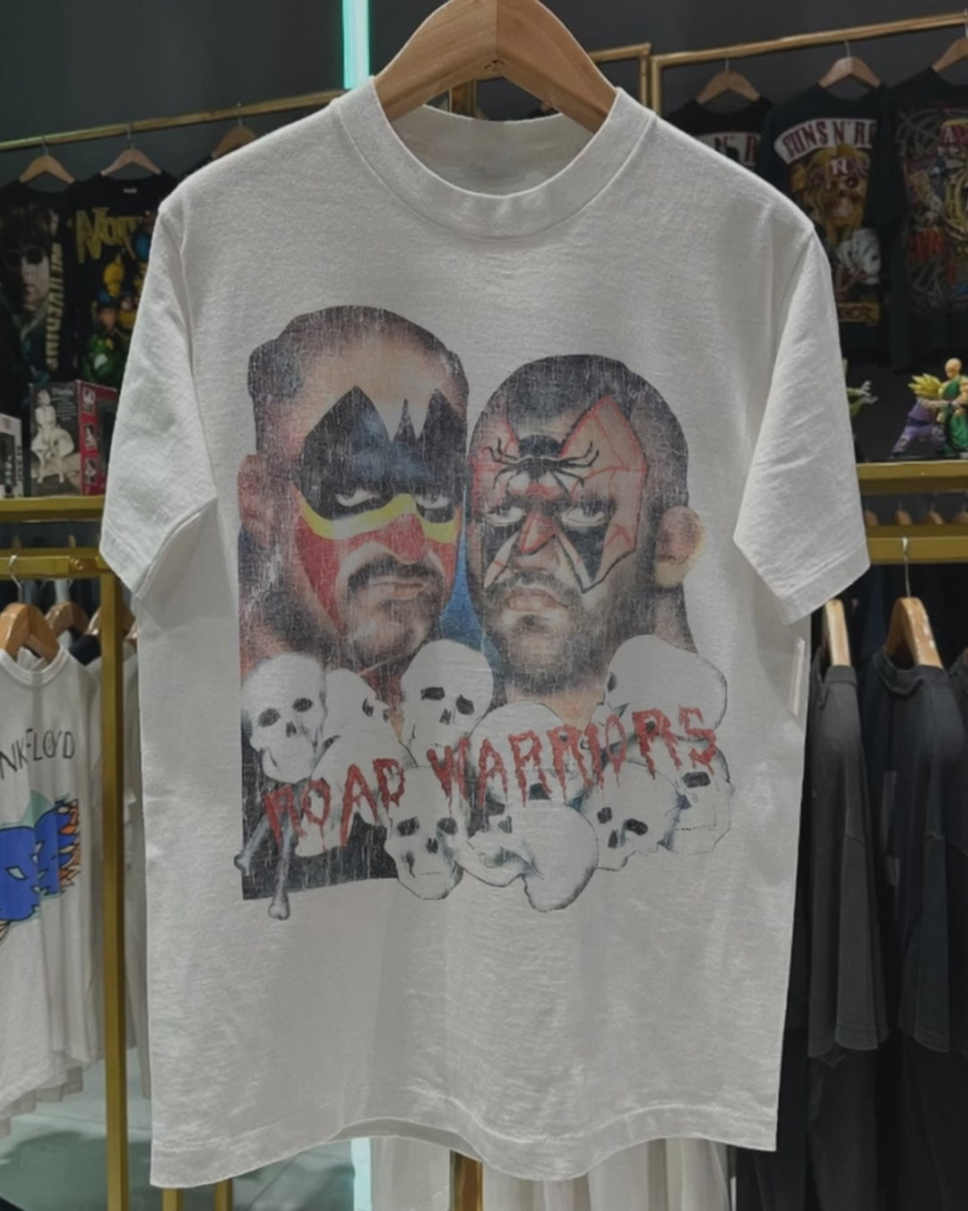 80's Road Warriors Wrestling Rare Washed White T-Shirt product video [GB-DPA:dea79178983a]