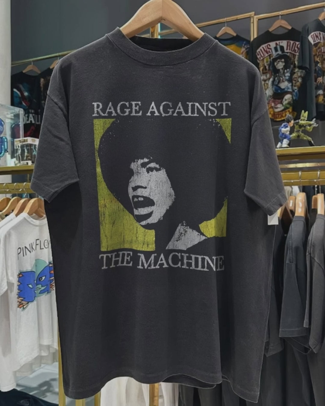 90s Rage & Resist 'Ratm X Angela Davis' Rare Washed Black T-Shirt product video [GB-DPA:2243d2783566]