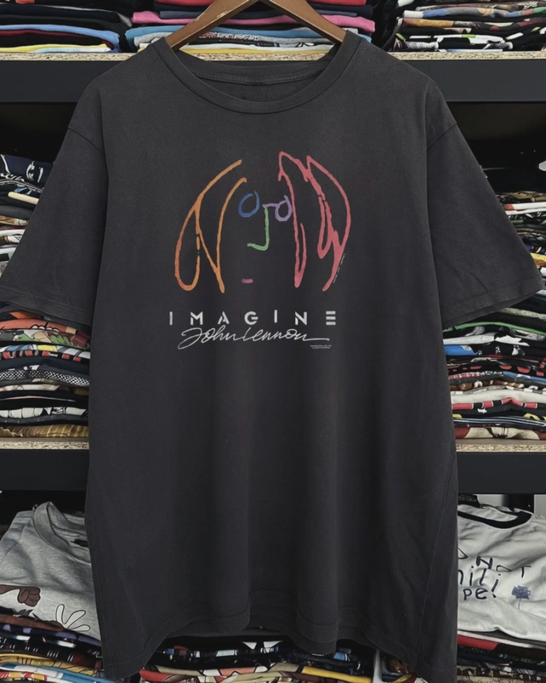 Rare John Lennon Imagine Washed Black Tee product video [GB-DPA:015ee6638049]