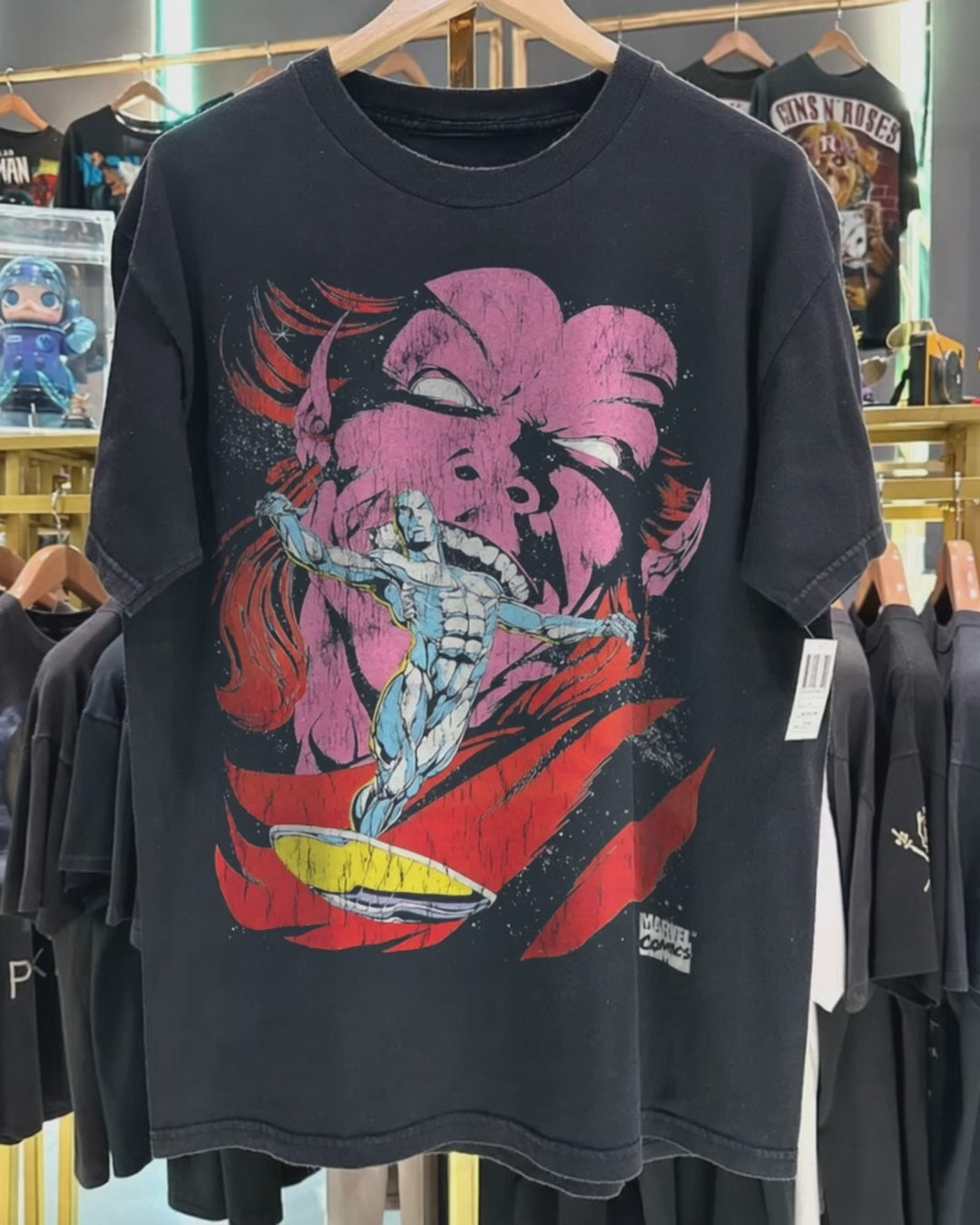 1995 Silver Surfer Rare Washed Black T-Shirt product video [GB-DPA:2c3f37f6770d]