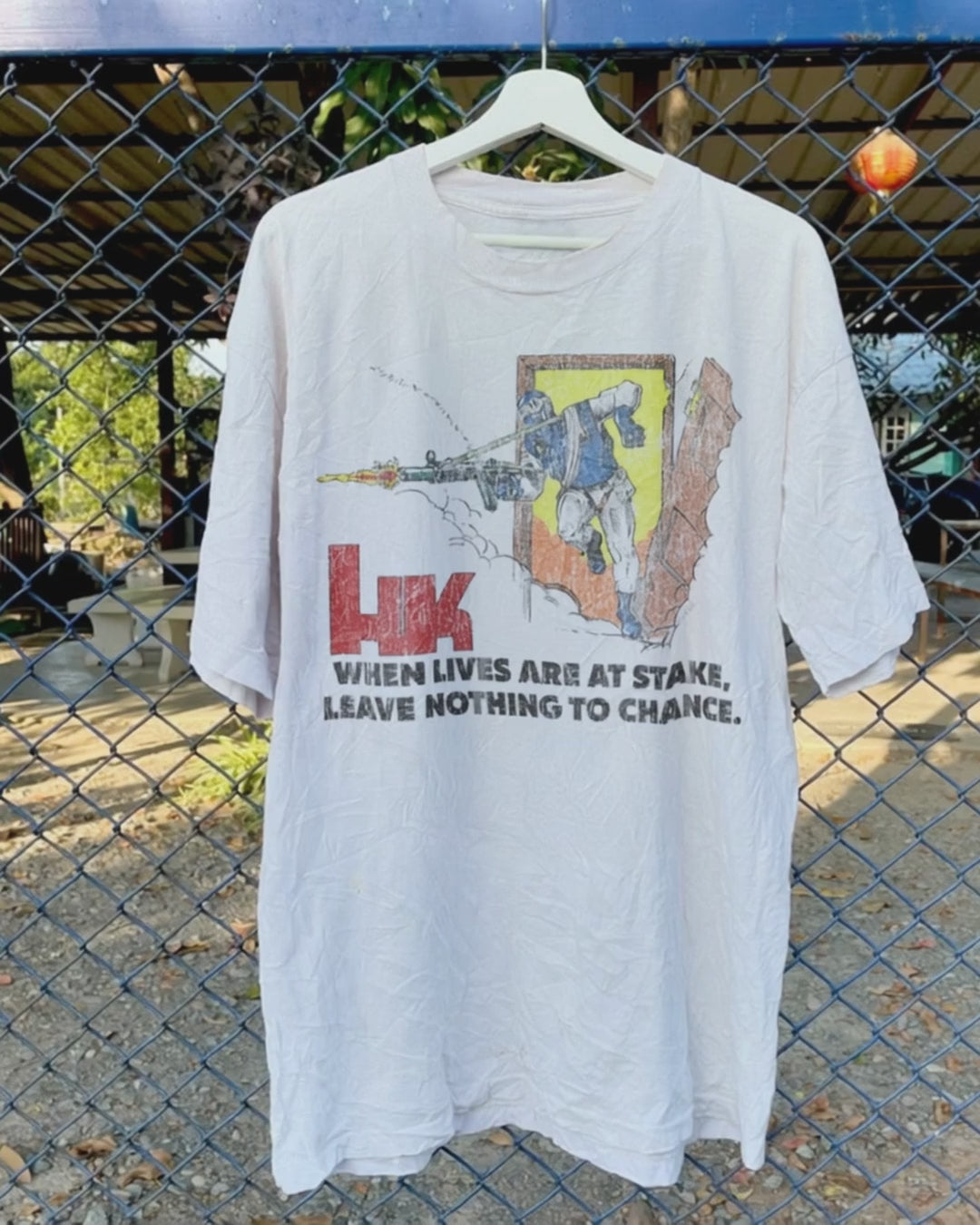 1999 Hk 'Heckler & Koch' Ultra Rare Washed White T-Shirt product video [GB-DPA:cb75ec152d8b]