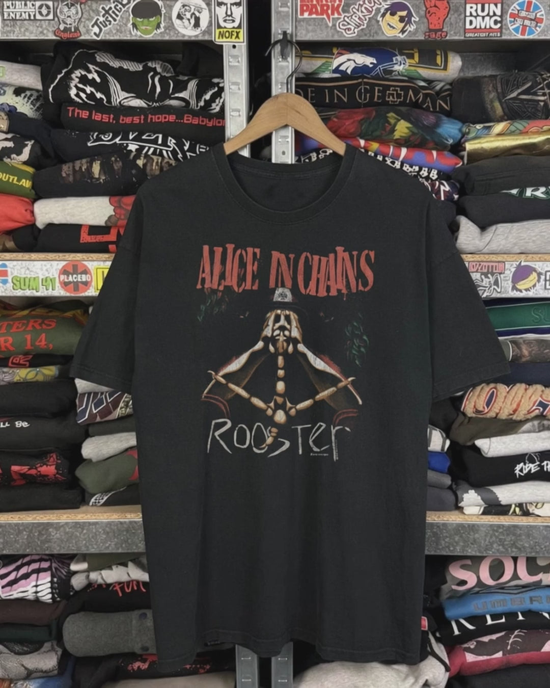 Rare Alice In Chains Rooster Washed Black Tee product video [GB-DPA:e49fd6f7809c]