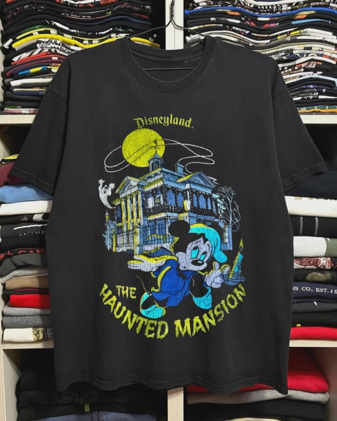 Rare Mickey Haunted Mansion Washed Black Tee product video [GB-DPA:0bda377316e4]