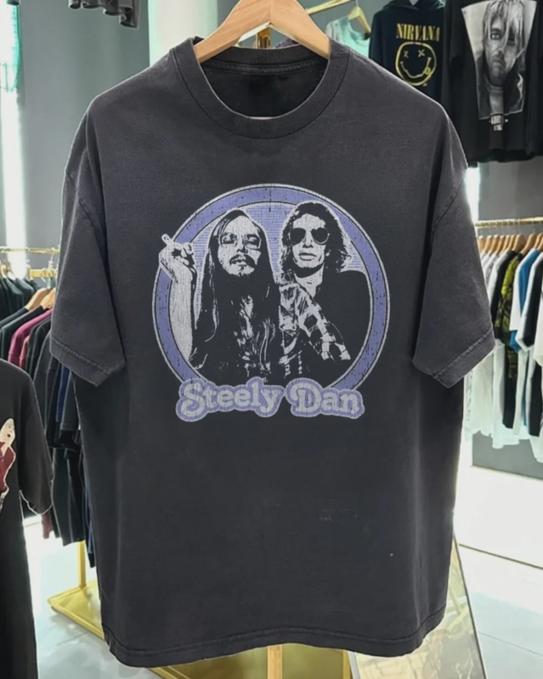 80's Steely Dan Black Washed T-Shirt product video [GB-DPA:0c92b20650cf]