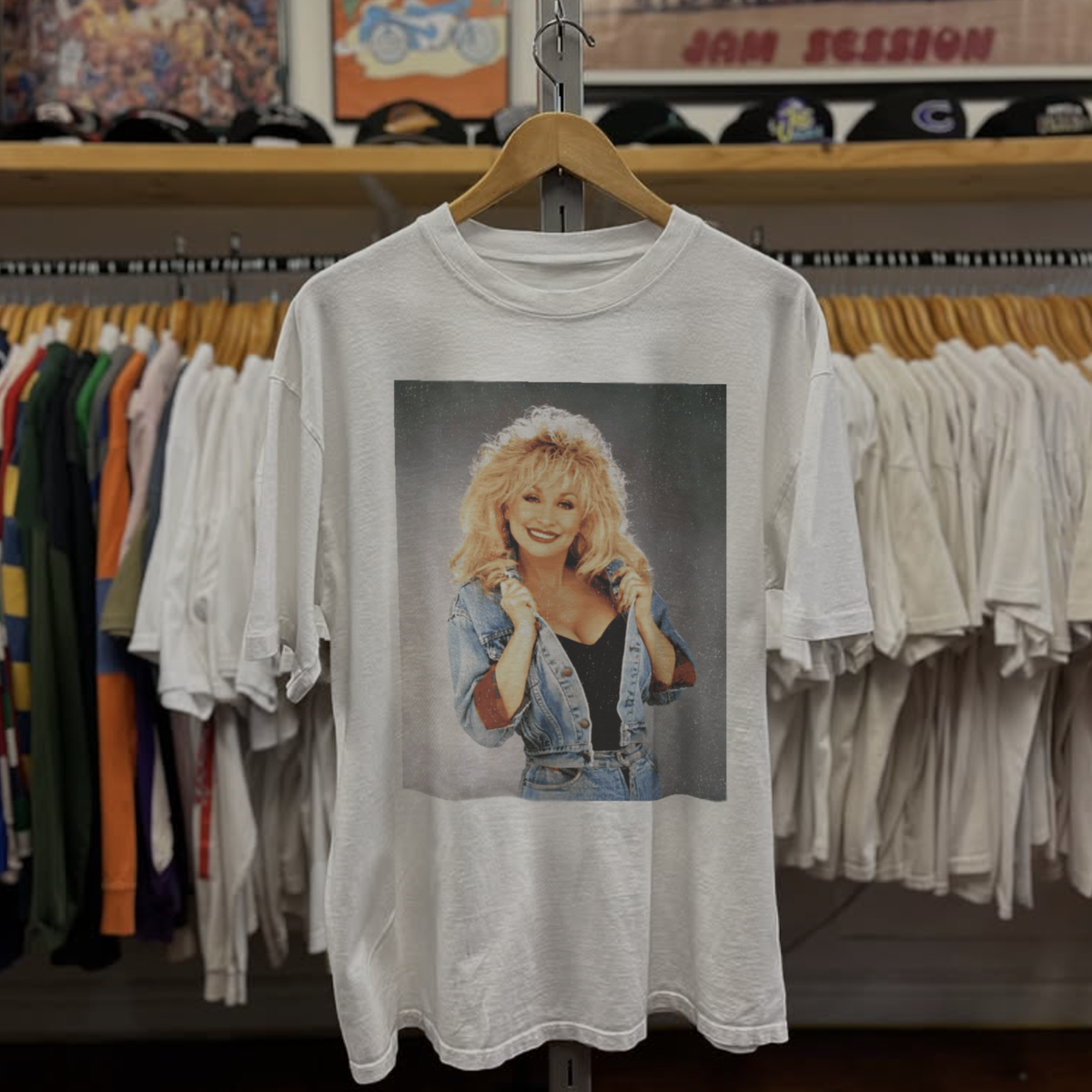 90s Dolly Parton Portrait Washed White Tee